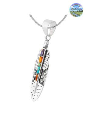925 Sterling Silver Gemstone Turquoise Feather Necklace Pendant 24" Chain